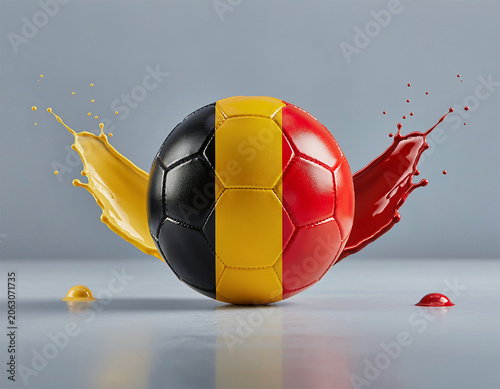 Soccer Ball with Belgium Colors and Paint Splashes