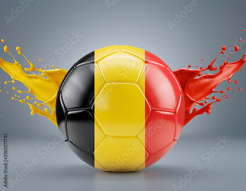 Soccer Ball with Belgium Colors and Paint Splashes