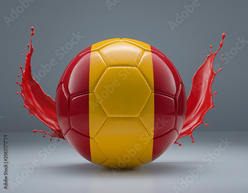 Soccer Ball with Spain Colors and Paint Splashes