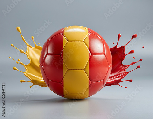 Soccer Ball with Spain Colors and Paint Splashes