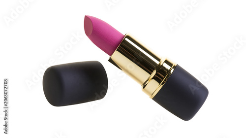 Obraz na plátně Pink lipstick with gold accent and black cap
