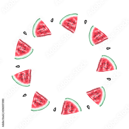 Watercolor watermelon frame. Hand drawn illustration