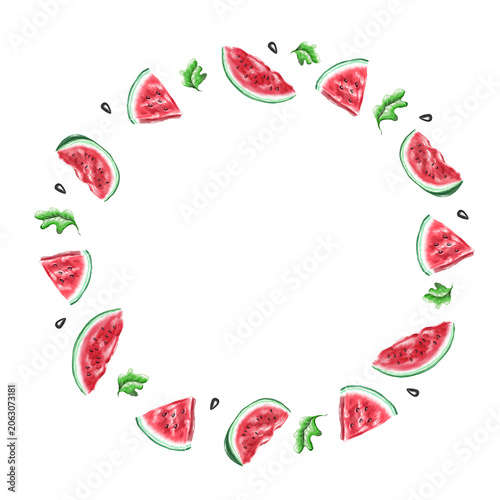 Watercolor watermelon frame. Hand drawn illustration