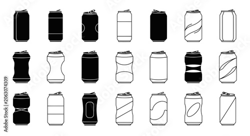 Foto Aluminum beverage can icons in various shapes and styles
