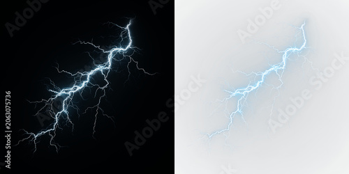 Tableau sur toile Blue and white lightning bolt striking from a cloud during a storm in the evenin