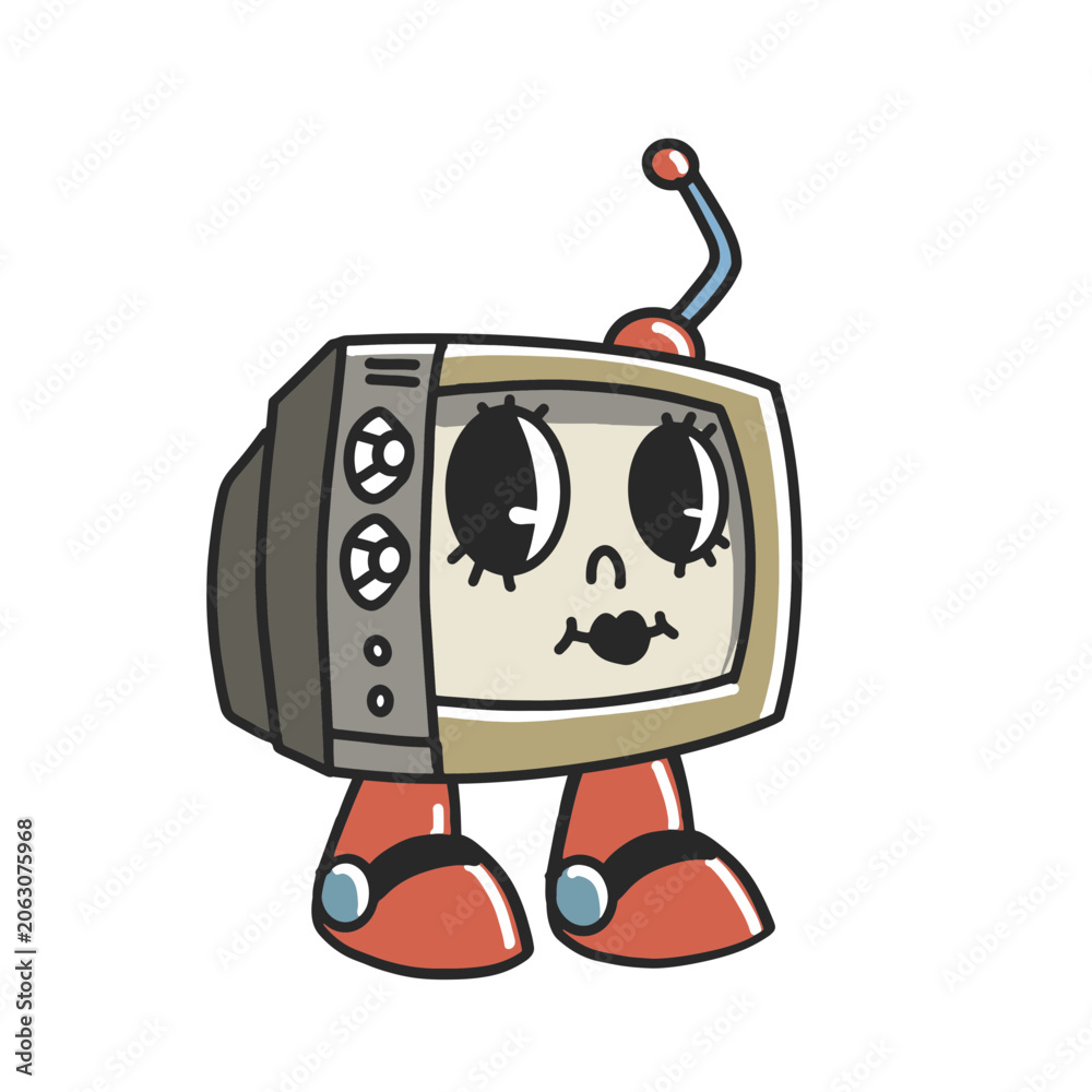 Naklejka premium Whimsical vintage television character illustration