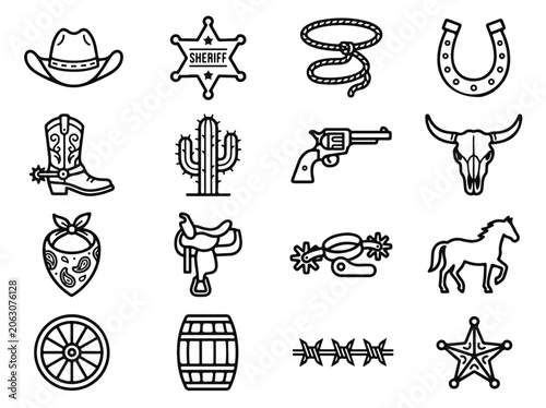 Wild West Cowboy Icons Collection Offering Authentic American Frontier Symbols