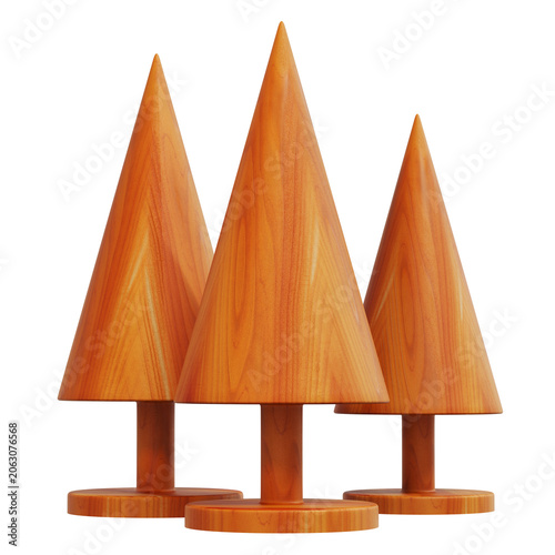 Wooden Carved Christmas Pine Tree Simple Geometric Form