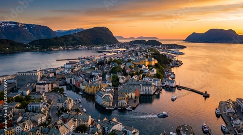 Alesund Harbor at Sunset, Norwegian Fjord Gateway and Coastal Travel Destination