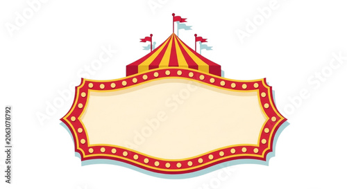 Vintage Red and Yellow Circus Tent Banner Frame for Carnival Event Announcement and Label