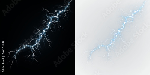 Фотография Blue and white bright lightning bolt strikes in a clear space isolated on transp
