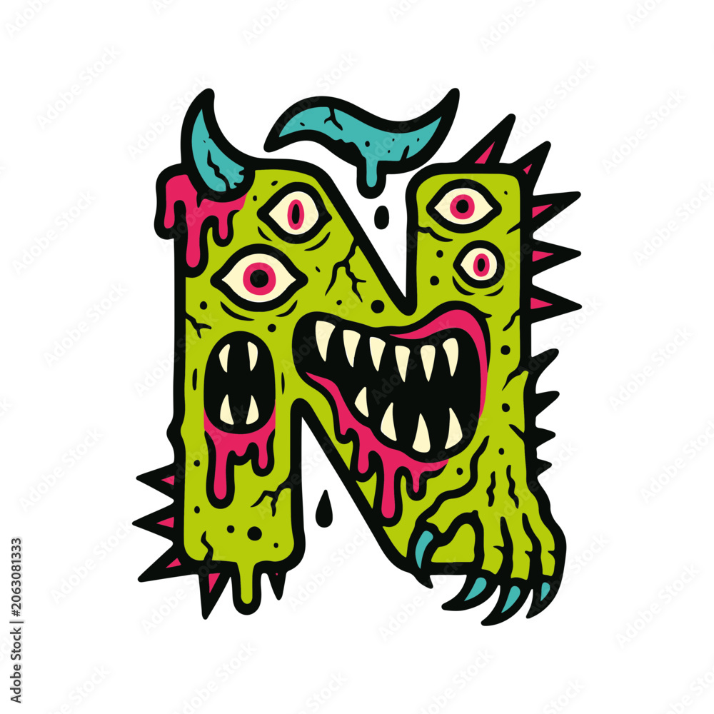 Fototapeta premium Unique monster letter n design with quirky details