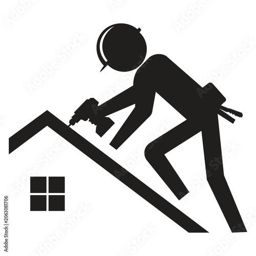 image of a person repairing a roof silhouette illustration The activity of repairing a roof is a construction maintenance process in which a person or worker uses special tools to replace broken roof 