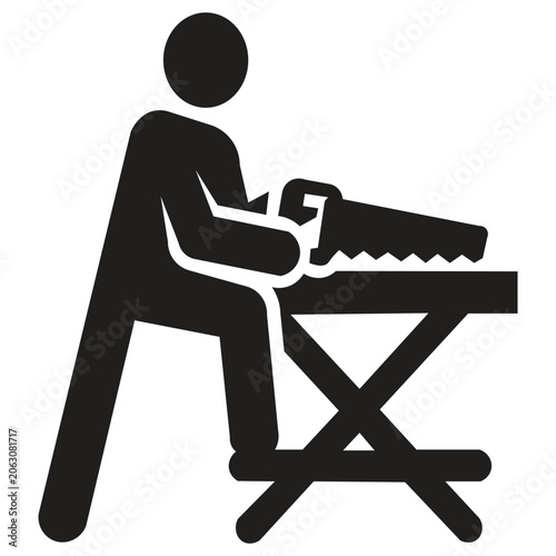 silhouette illustration of a person cutting wood with a saw This activity depicts a carpenter operating a saw to cut or shape material. This process requires precision to produce precise cuts.