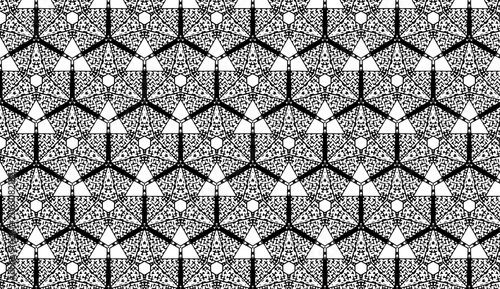P6a Black and White Hexagonal Geometric Seamless Pattern