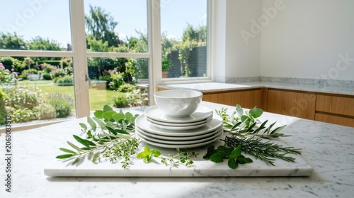 Elegant Table Setting with Fresh Herbs