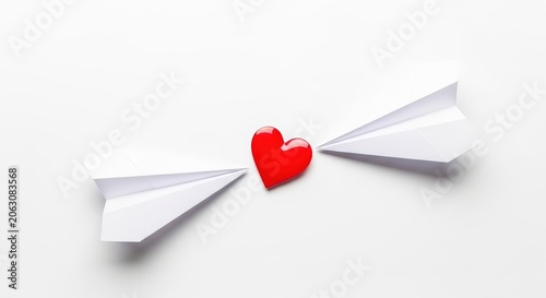 Paper planes with red heart symbol.