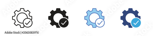 Fotografija Easy installation icons set, Gear checkmark symbols, Quick setup icons, Successf