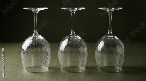 Three Elegant Wine Glasses with Water Droplets