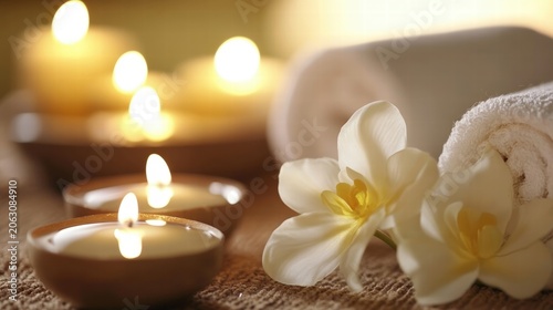 spa relaxation candles and flowers