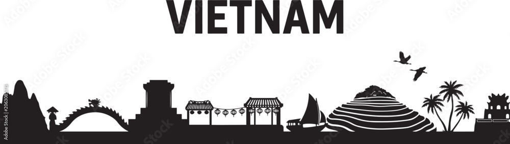 Fototapeta premium Amazing Vietnam Travel vector. Vector Black silhouettes illustration