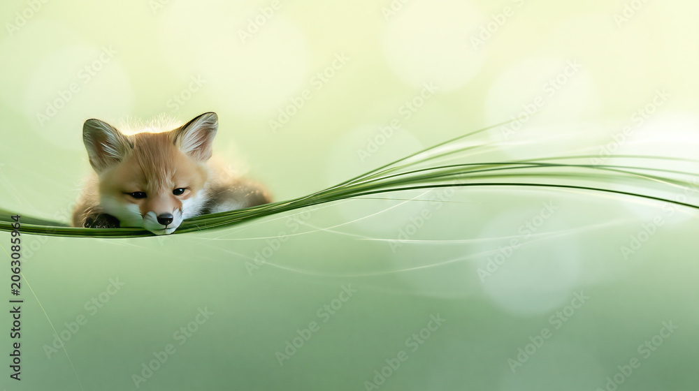 Obraz premium Curious Fox Peeking Through Green Grass