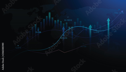 Business graph chart. stock market chart profit money vector illustration digital abstract technology dark blue background. economy success.