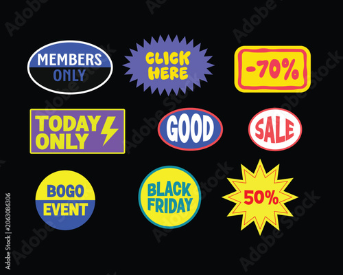 Sticker pack template groovy elements