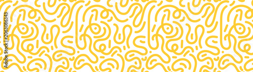 Pattern doodle pasta and food line background with circle round abstract. Wave design italian and package yellow seamless with ramen spaghetti curve. Shape pattern kitchen and modern food.