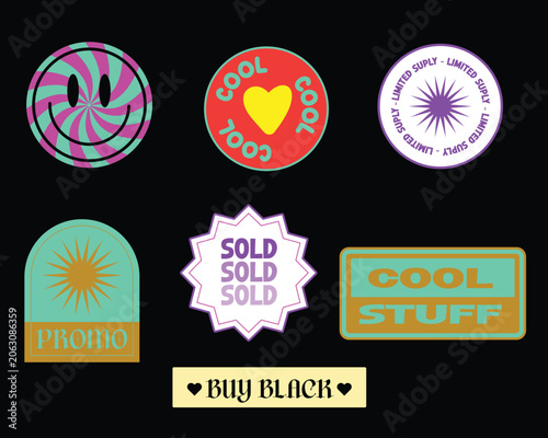 Sticker pack template groovy elements