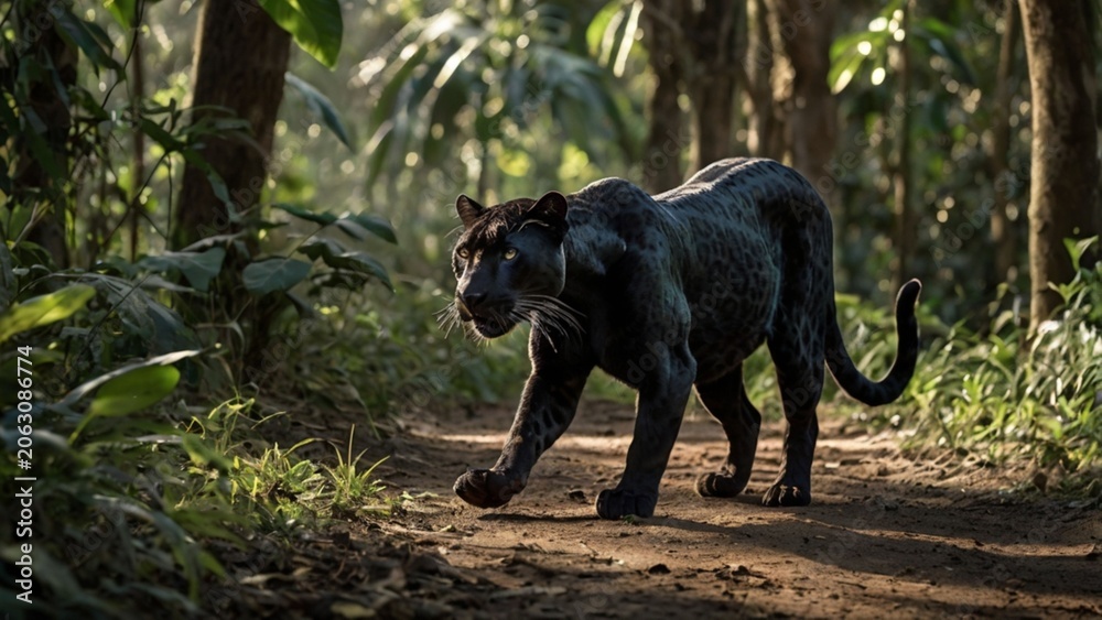 Obraz premium Extremely rare scene featuring a black panther ai