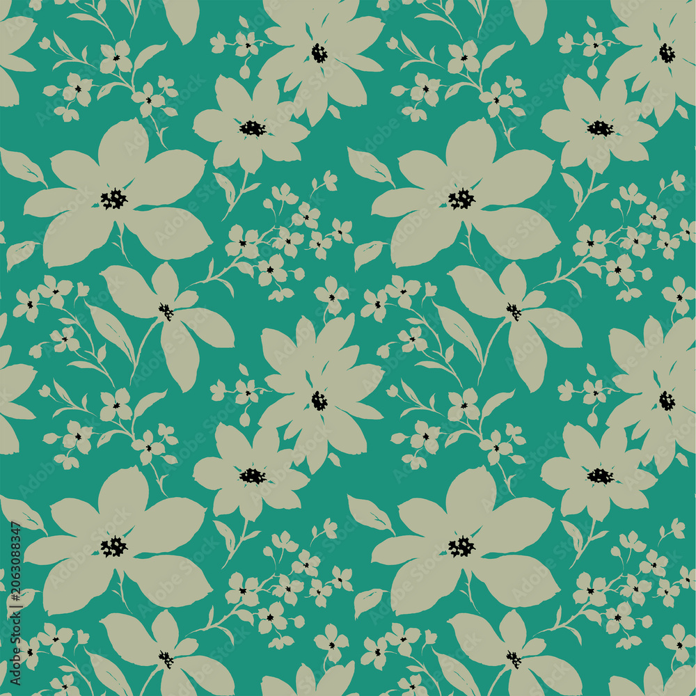 seamless pattern with yellow flowers and green background
