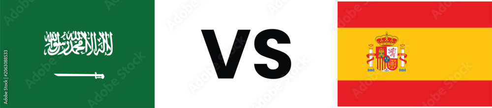 Obraz premium Saudi arabia versus spain national flags comparison graphic for sports or political content