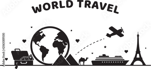 Cuadro en lienzo world travel vector pink concept