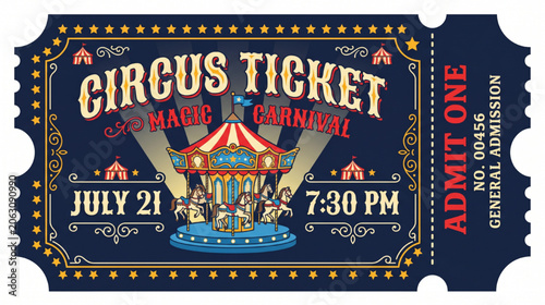 Cuadro en lienzo Vintage Style Decorative Circus Admission Ticket Template Featuring A Carousel I
