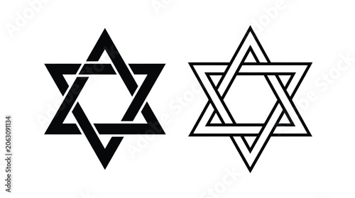 Minimalist vector illustration featuring two black and white star of david symbols for graphic design