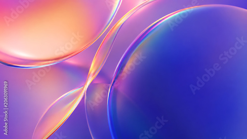 Business Intro Screen with Iridescent Liquid Glass Abstract Background and Pastel Rainbow Bubbles