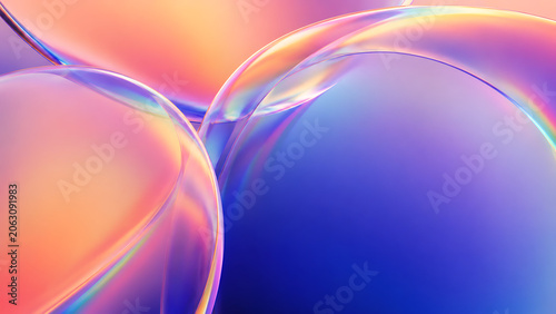 Business Intro Screen with Iridescent Liquid Glass Abstract Background and Pastel Rainbow Bubbles
