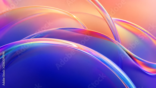 Business Intro Screen with Iridescent Liquid Glass Abstract Background and Pastel Rainbow Bubbles