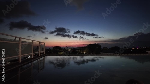 sunset at a rooftop pool in kuta on bali
