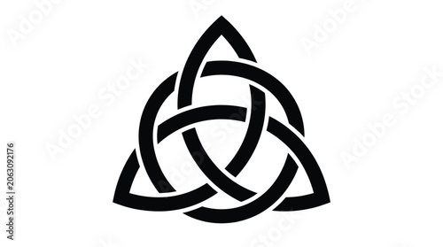 Minimalist black and white vector illustration of a traditional celtic triquetra knot graphic design element
