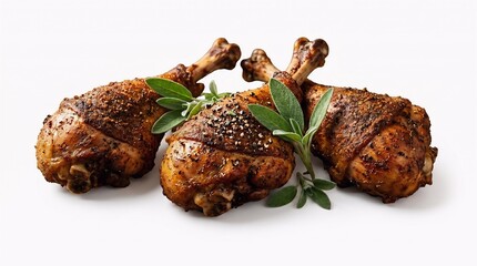 Glazed Duck Legs Crossed with Caramelized Sauce, Thyme, Pink Peppercorns and Citrus Zest, Isolated on Transparent Background, Gourmet Food Photography for Menus and Packaging
