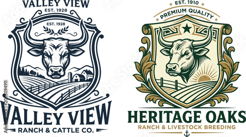 Obraz na płótnie Vintage ranch and cattle company emblem set with bull head illustration