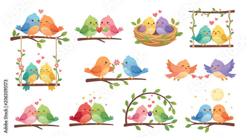 Cute Birds Couple, Love, Romance, Valentine's Day, Celebration, Vector Graphics