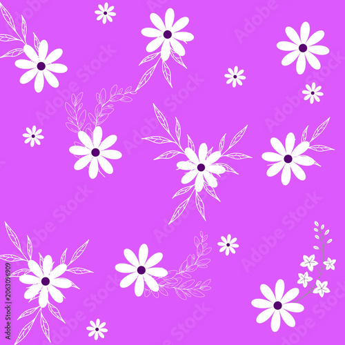 Modern White Daisy Floral Seamless Pattern on Vibrant Purple Background