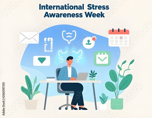 Workplace Stress Management and Mental Wellbeing Illustration for Awareness Campaign