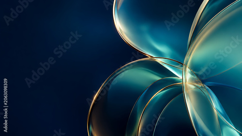 Business Splash Screen with Emerald Blue Abstract Waves and Gold Lines Premium Background