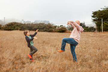 Field Play Fight Father Son