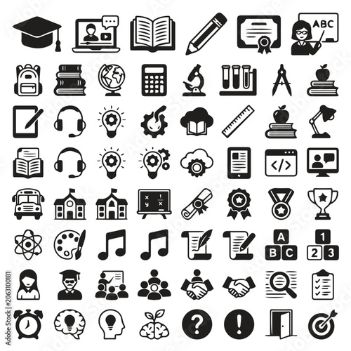 Cuadro en lienzo Comprehensive education and school icon set for academic projects with education