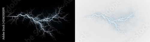 Cuadro en lienzo Blue and white lightning bolt isolated on transparent and black background with
